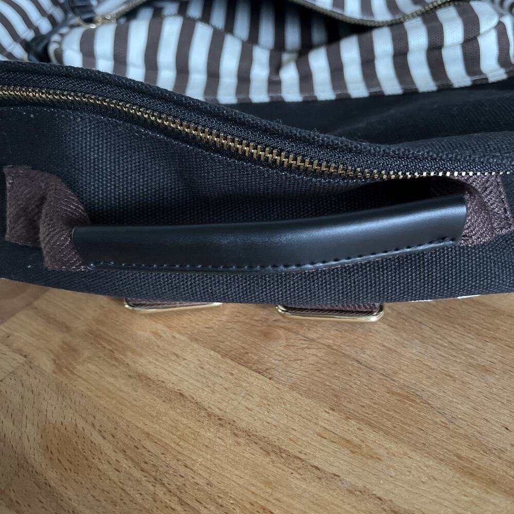 Henri Bendel Brown/White/Black Striped Canvas Large Size Backpack - Picture 7 of 12